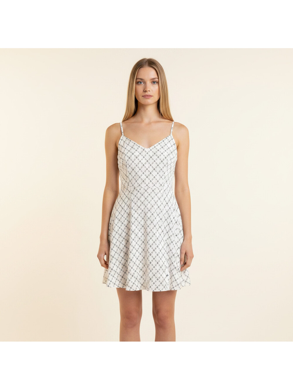 Old Navy Dress Women L Large White Geometric Sheath Midi V-Neck Sleeveless Rayon